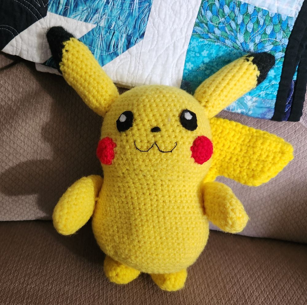 A crocheted Pikachu