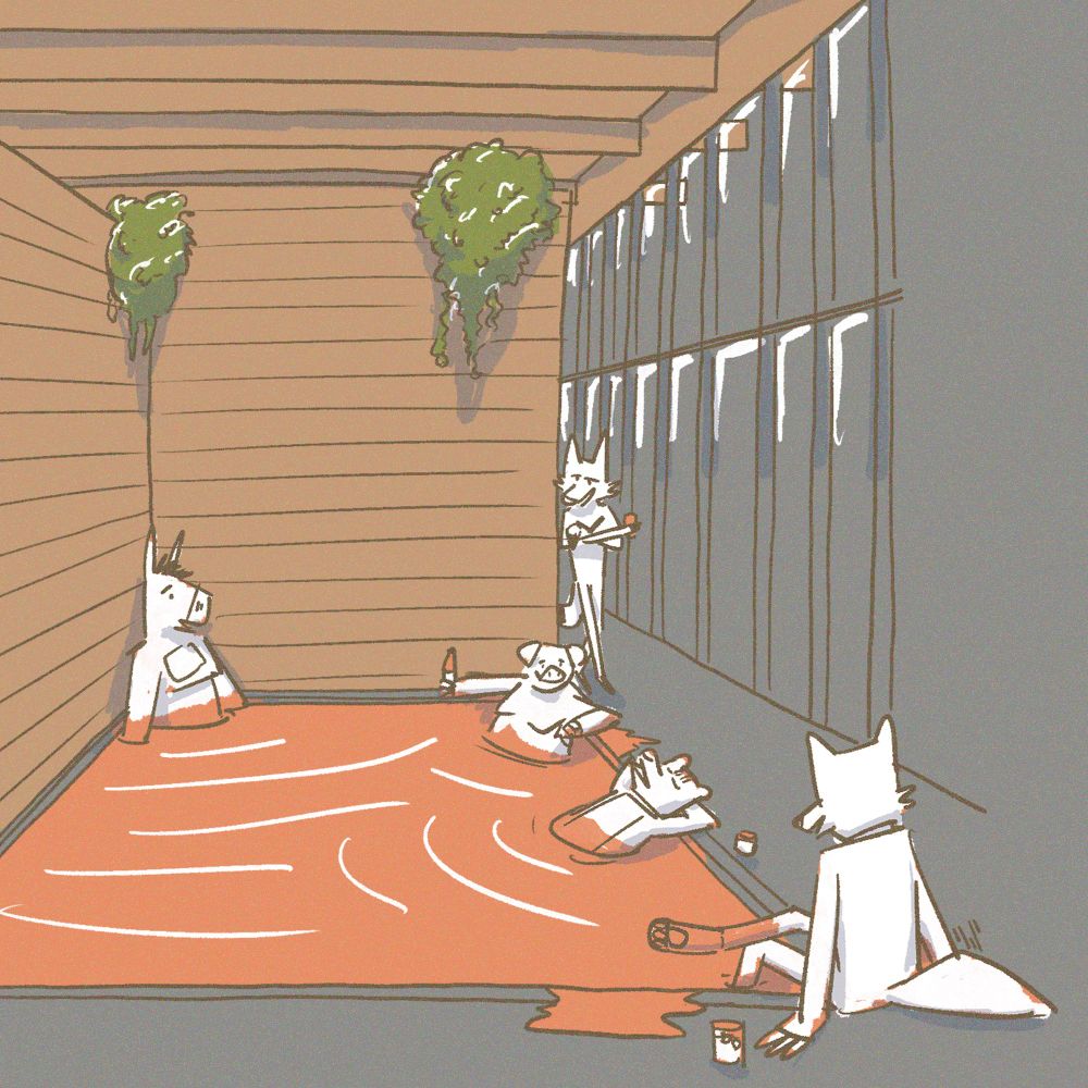 A group of happy animals drinking and talking in and around a mud pit