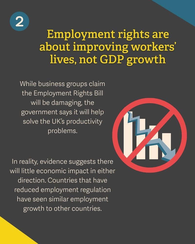 Employment rights are about improving workers’ lives, not GDP growth
While business groups claim the Employment Rights Bill will be damaging, the government says it will help solve the UK’s productivity problems.
In reality, evidence suggests there will little economic impact in either direction. Countries that have reduced employment regulation have seen similar employment growth to other countries.