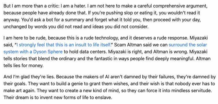 Quoted text by Anthony Moser from his article 