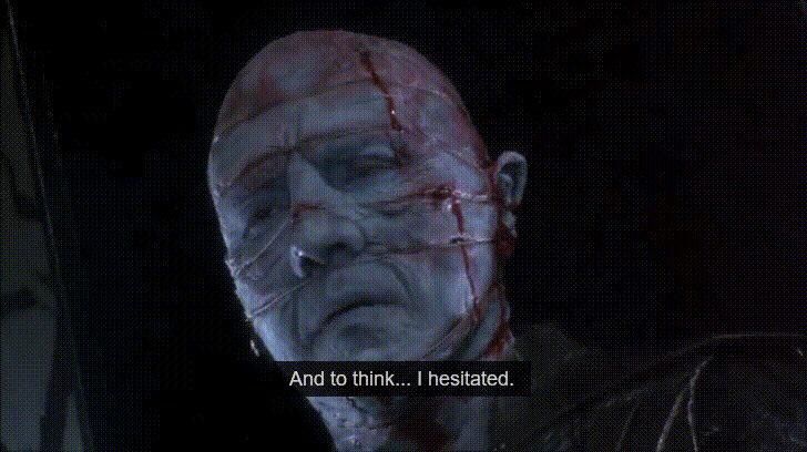 The Doctor Cenobite from the movie Hellraiser 2. Formerly Dr. Choinard, he was unwillingly turned into a Cenobite by the resurrected Julia, but when he emerges in Cenobite form he softly says "And to think... I hesitated."