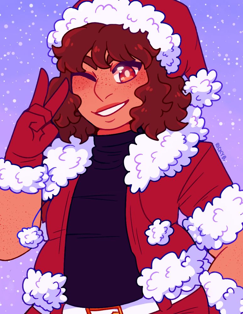 Shindou Takuto from Inazuma Eleven Go in a santa outfit w/ a hat, he's making a peace sign with a smile