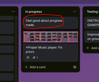 In progress: Feel good about progress made.