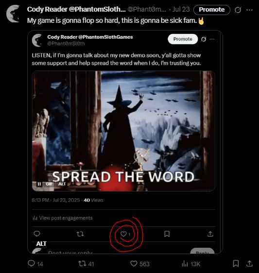 Can this post get more likes than it did on X? If so I will release my game trailer here instead of X.