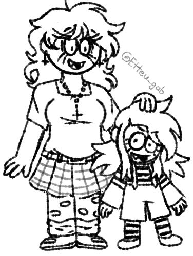 The kid next to Tasha is a Streber fankid my friend (rawrzmimez) made named Victoria, Tasha is Streber's younger sister so I drew these two as aunt and niece.