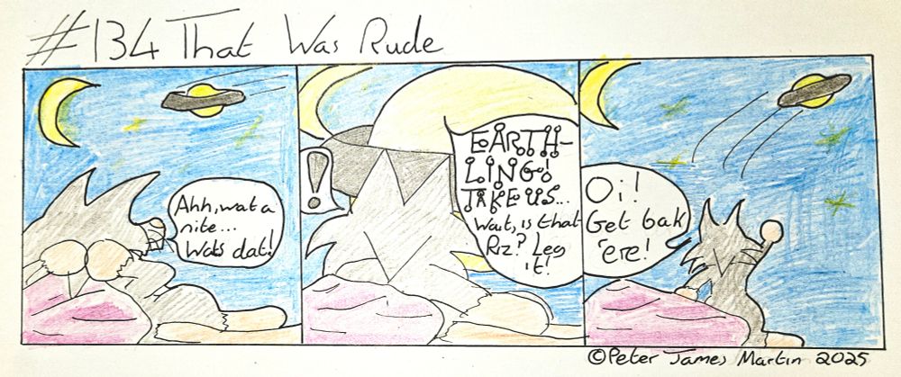 Riz is laying back, watching the stars when he notices an incoming flying saucer. The aliens start to demand that Riz take them to earth's leaders when they realise who he is. At that point, that scarper, leaving an annoyed Riz demanding that they return.