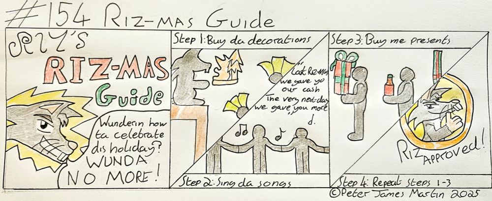 Riz presents a guide to Riz-mas that boils down to everyone repeatedly giving him presents white singing changed Christmas songs.