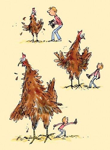Quentin Blake Illustration of chickens from a Roald Dahl book