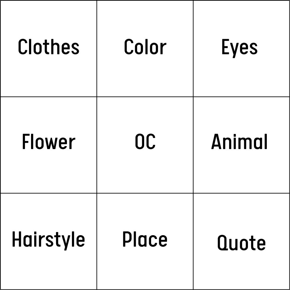 Clothes, Color, Eyes, Flower, OC, Animal, Hairstyle, Place, Quote.