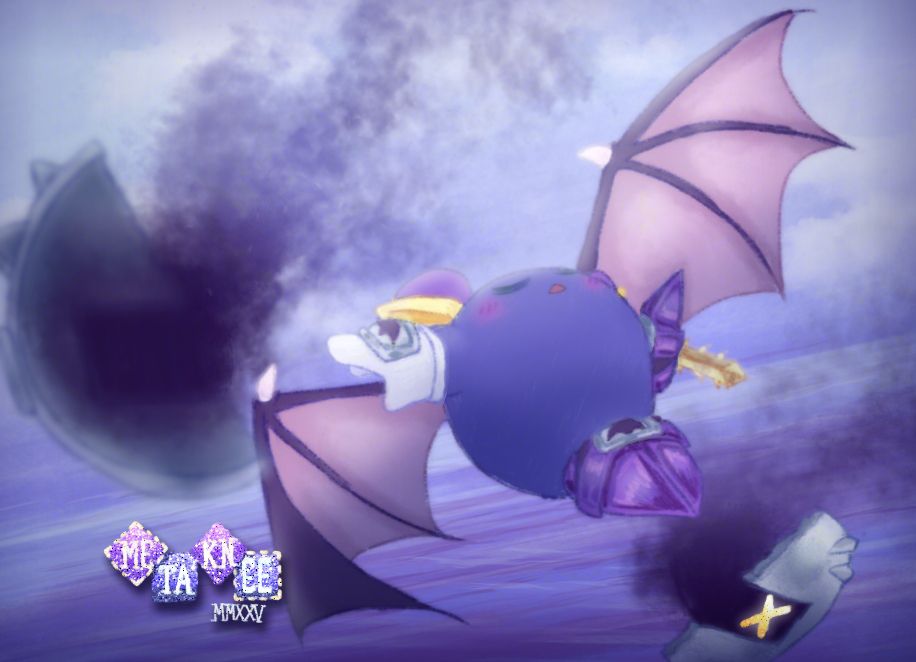 Meta Knight falls into the sea after a disastrous defeat as his mask splits in two and frees some kind of dark energy that's been possessing him