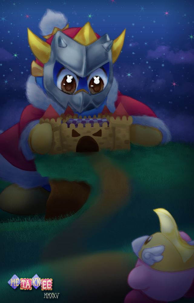 Cutter Kirby heading to Castle Dedede at night to fight Giant Masked Dedede