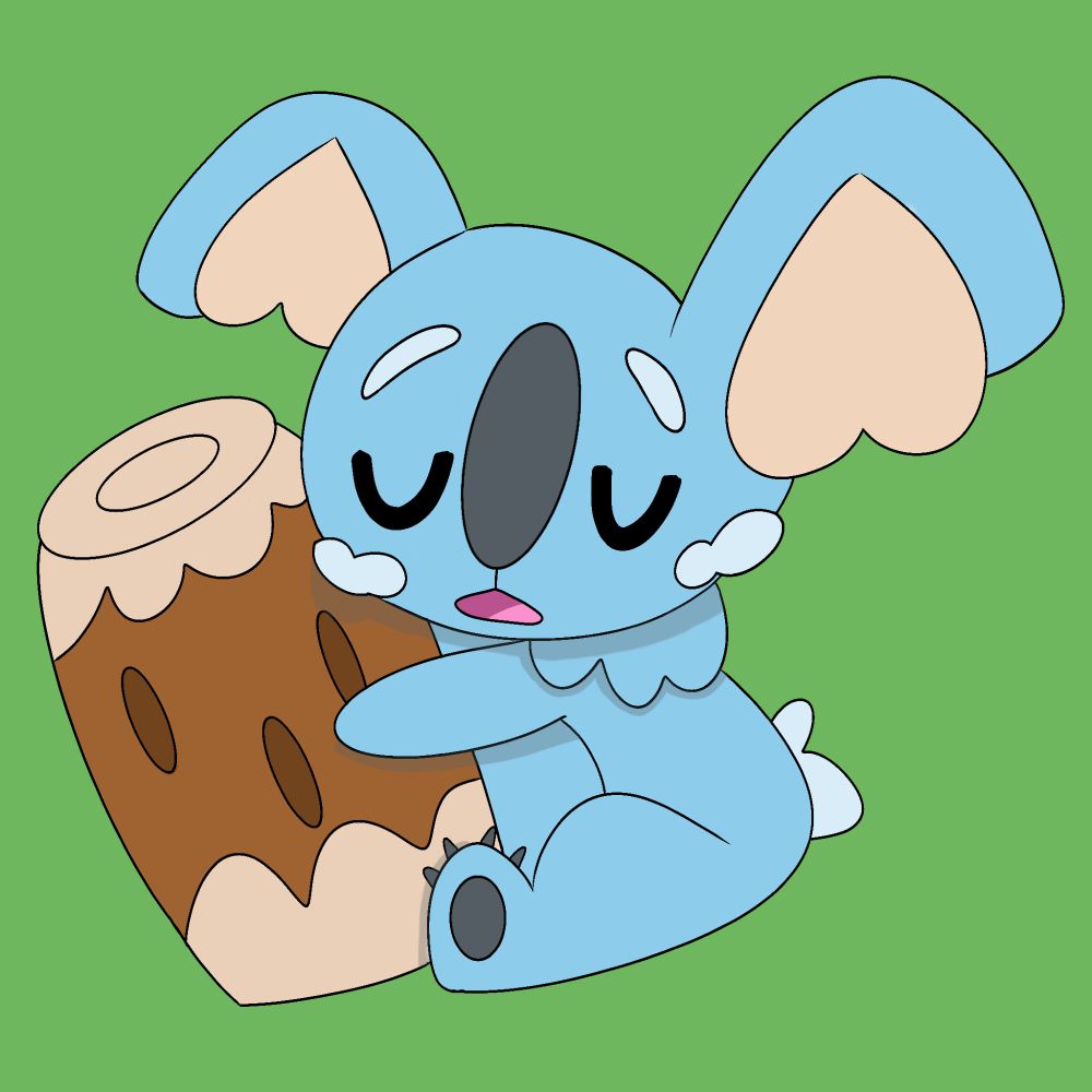 Digital drawing of the pokemon Komala on a green background