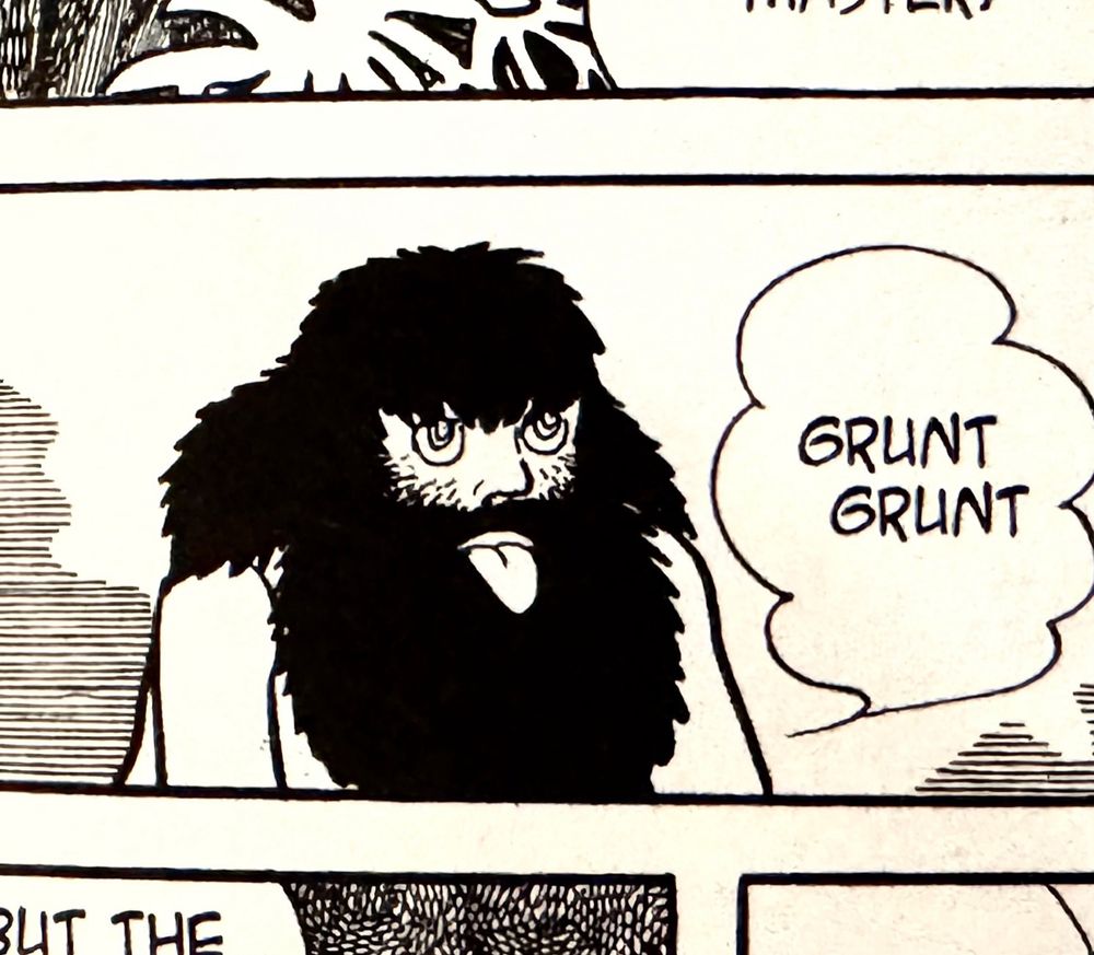 panel of a bearded man panting like an animal from osamu tezuka’s buddha