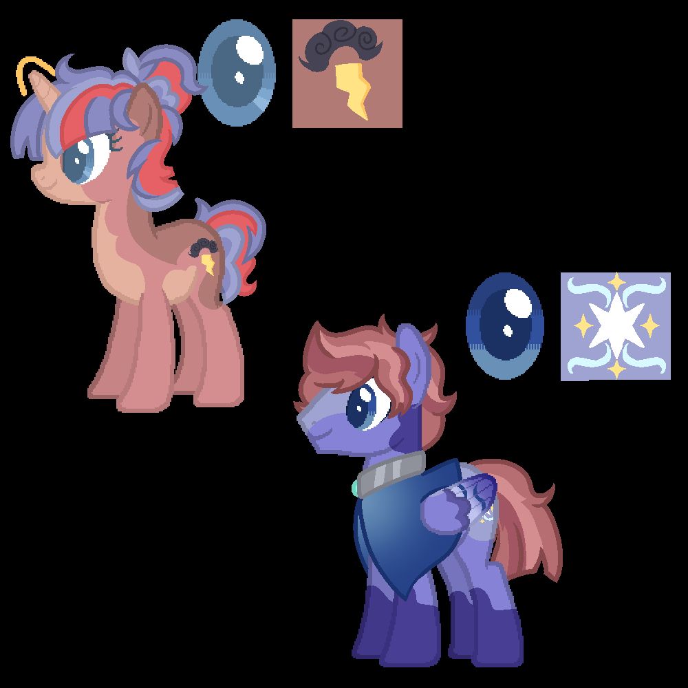Next Gen Kids for Twilight Sparkle and Flash Sentry
Thunder Snap-Reddish Brown Unicorn with blue and red hair
Wishing Star-Purple Pegasus with reddish-orange Hair