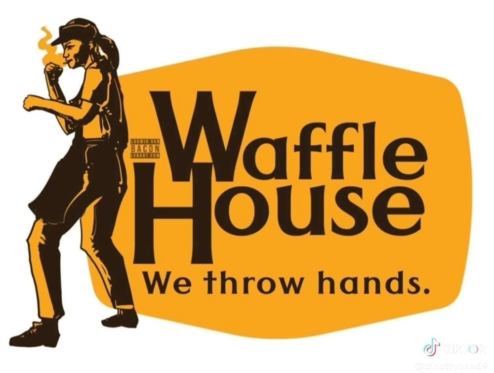 Cracker Barrel logo with a waitress smoking a cigarette in place of the person and barrel. Logo reads, 
