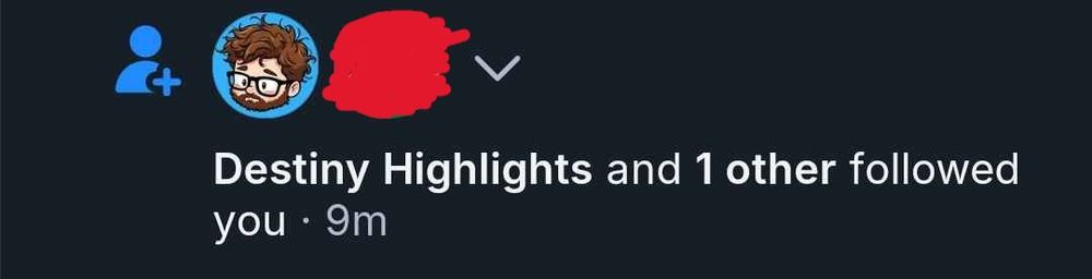 A screenshot of a notification from Bluesky that reads "Destiny Highlights and 1 other followed you"