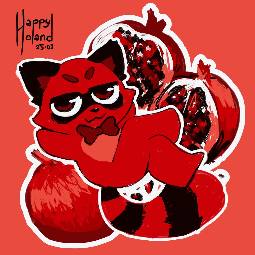 a drawing of kuipz raccoon sona with pomegranates