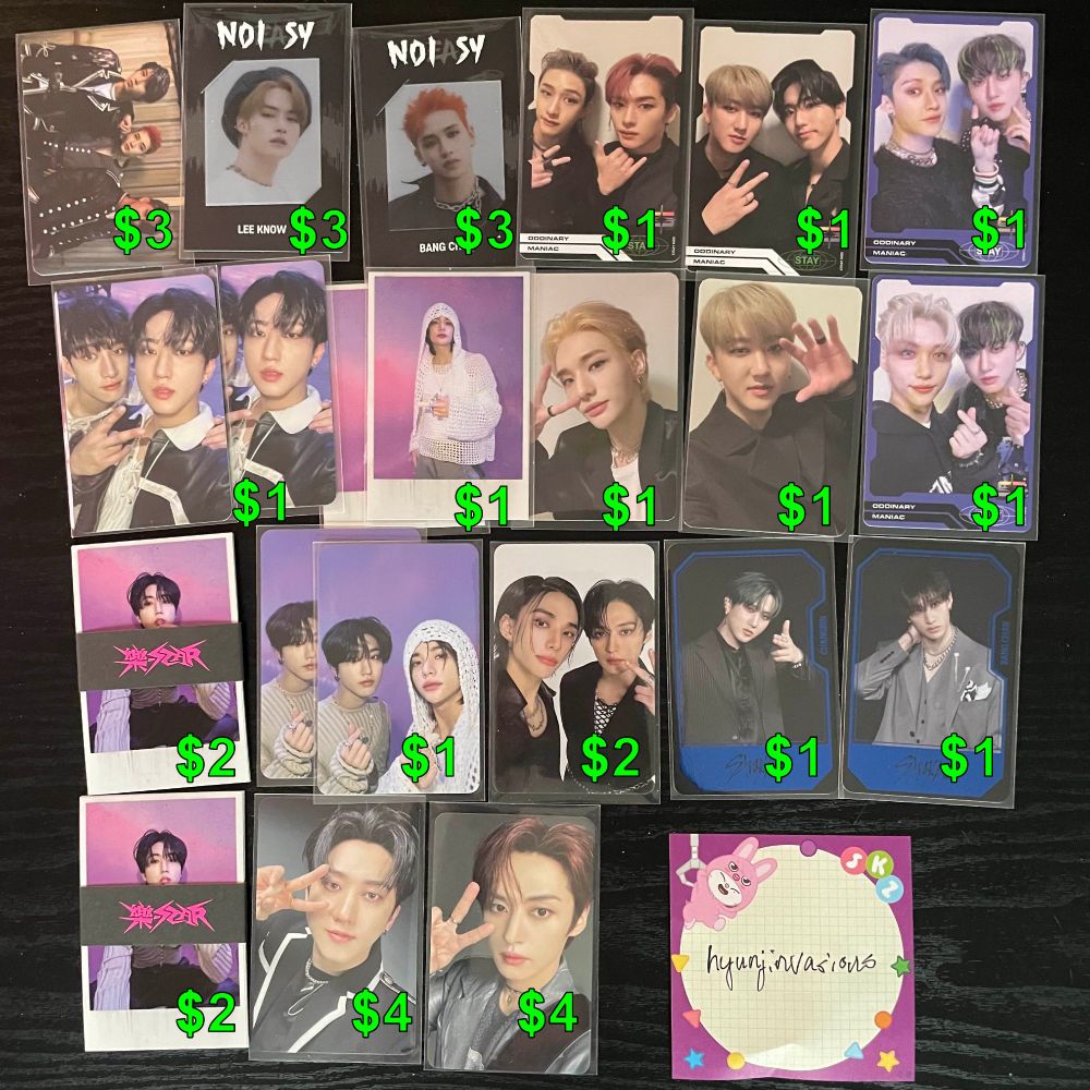 skz album pcs i doubt anyone will want that i'm selling (+ the two rockstar album pcs i somehow forgot in the other pic...)