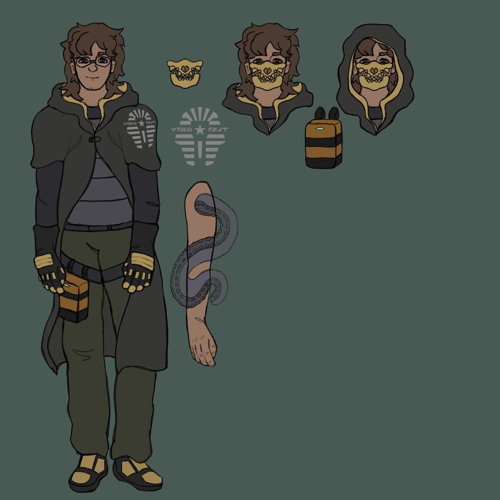 WIP ref sheet of Raymond, my death stranding self insert oc 