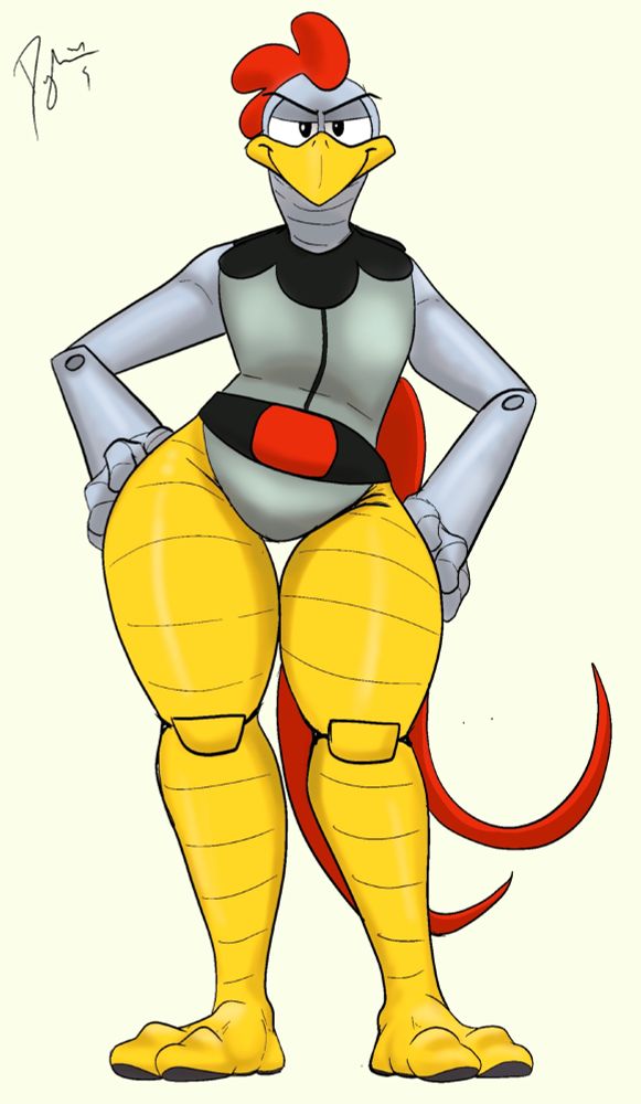 Scratch from Adventures of Sonic the Hedgehog, swaying wide hips and looking real smug