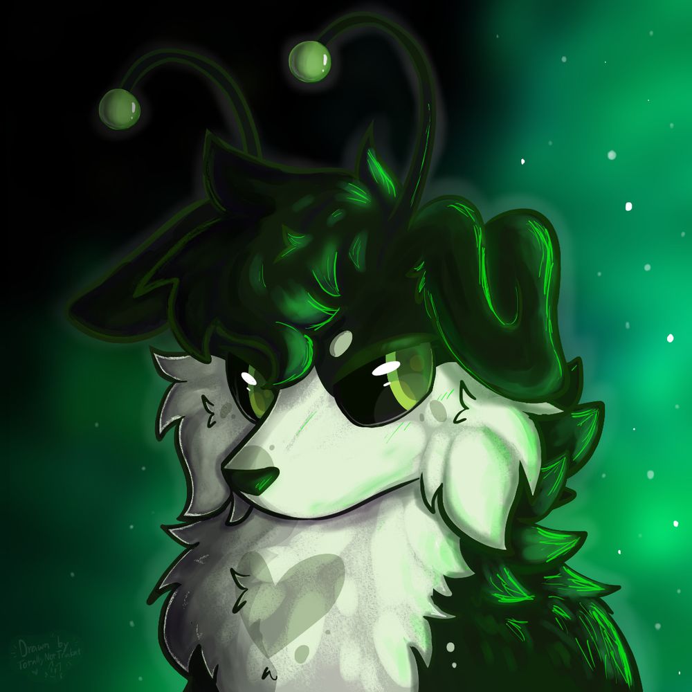Character is mine, artwork is mine. 
Green alien pubby dog creature 