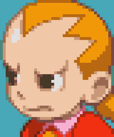 A character named Yai from Megaman Battle Network who also has a big forehead. She looks angry.