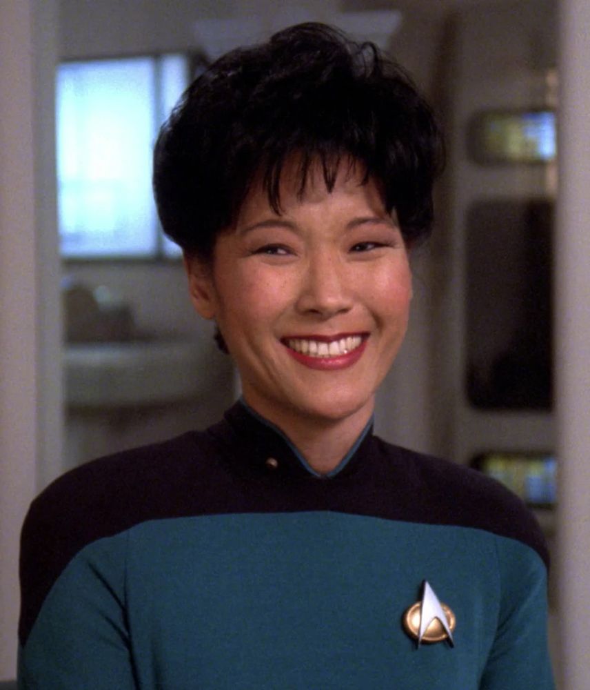 A portrait of Patti Yasutake as Nurse Alyssa Ogawa from Star Trek: The Next Generation.