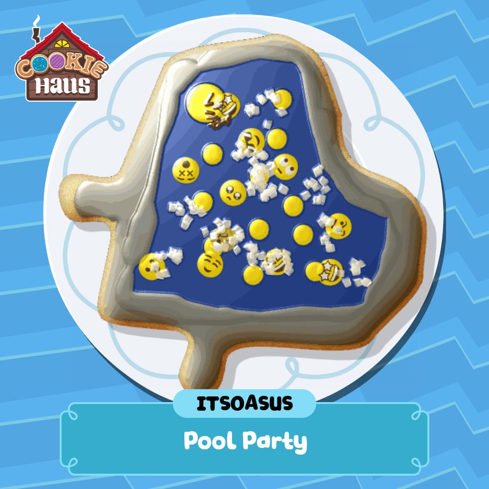 A cookie with a pool pattern and multiple people inside