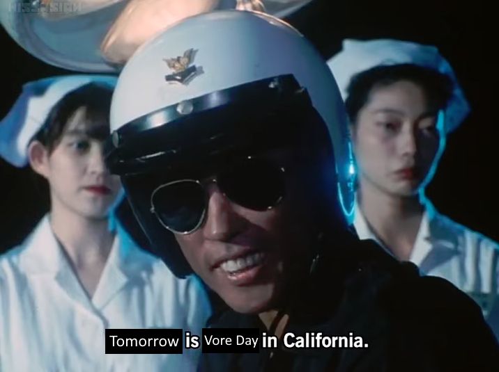 Today is Friday in California meme with highway police but it says Tomorrow is Vore Day in California instead.