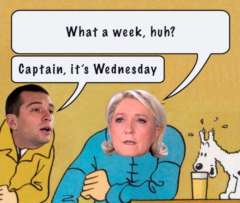 Même "Captain, it's wednesday" avec les visages de Le Pen et Bardella
