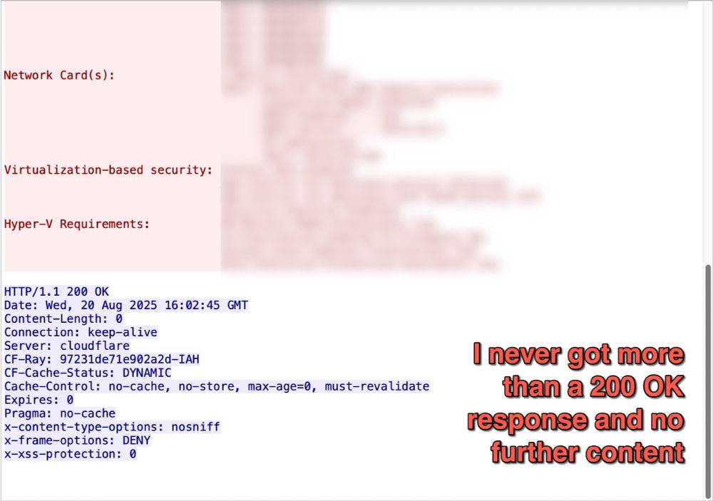 In this example of HTTP POST request sending a victim's host information, I never got more than a 200 OK response and no further content.