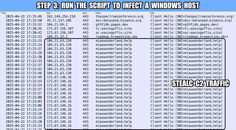 Step 3: Run the script to infect a Windows host.  To emphasize once again, this should be done in a controlled lab environment.  This image shows network traffic from an infection filtered in Wireshark and it shows C2 traffic from the StealC infection.