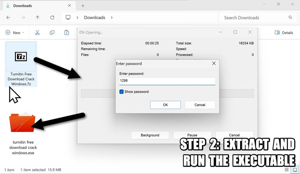 Extracting the malware (a Windows .exe file) from the downloaded, password-protected 7-zip archive.