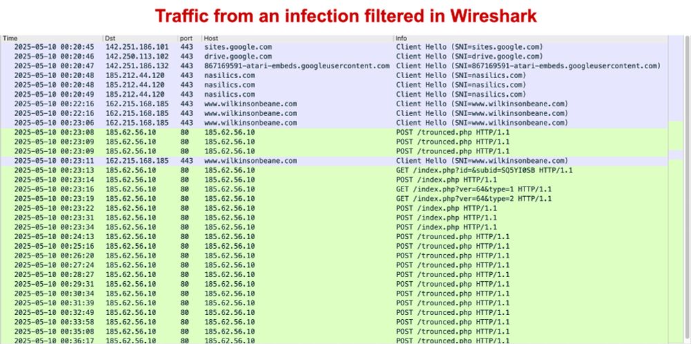 Traffic from a Koi Loader / Koi Stealer infection filtered in Wireshark.