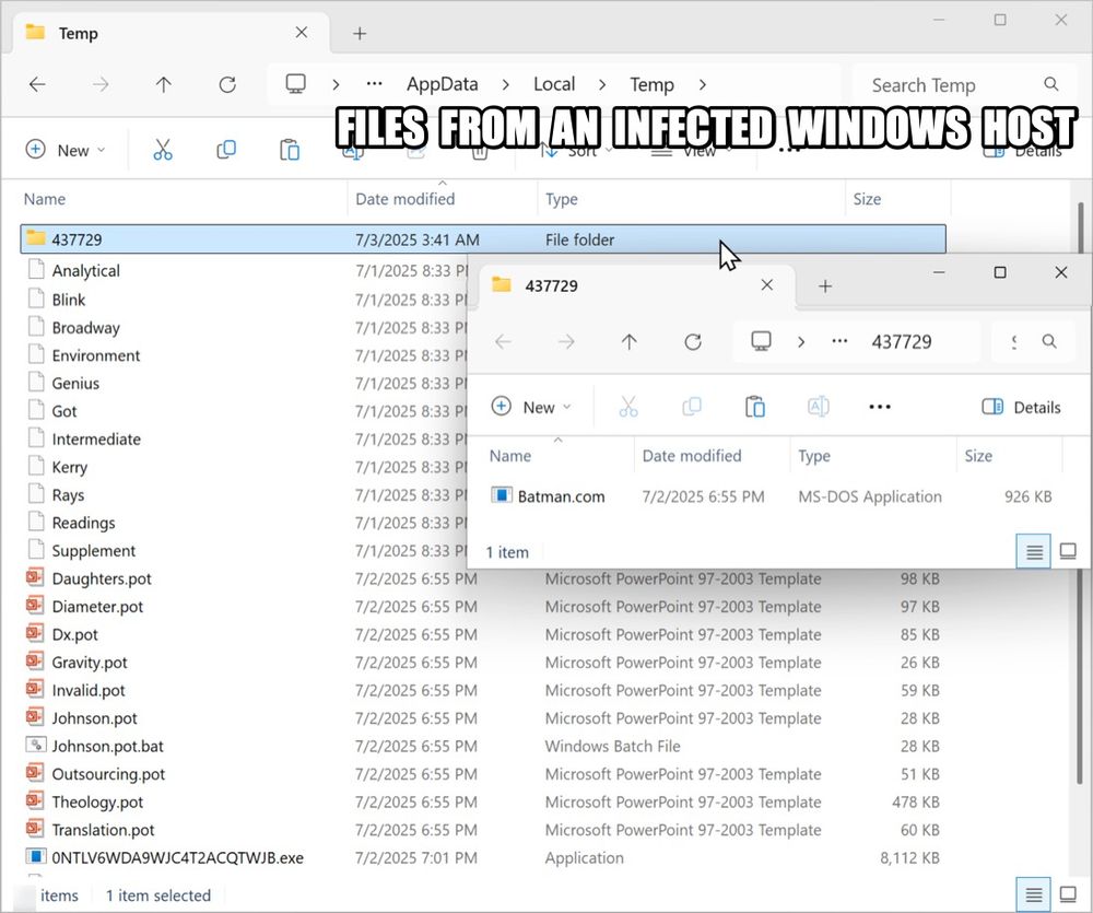Files from an infected Windows host under the user's AppData\Loca\Temp directory.