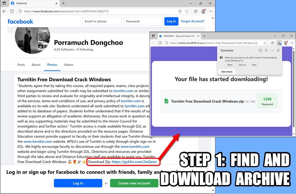 Step 1: Downloading the malware that's distributed as a cracked version of Turnitin.  Hint: It doesn't install Turnitin, it just installs Lumma Stealer.