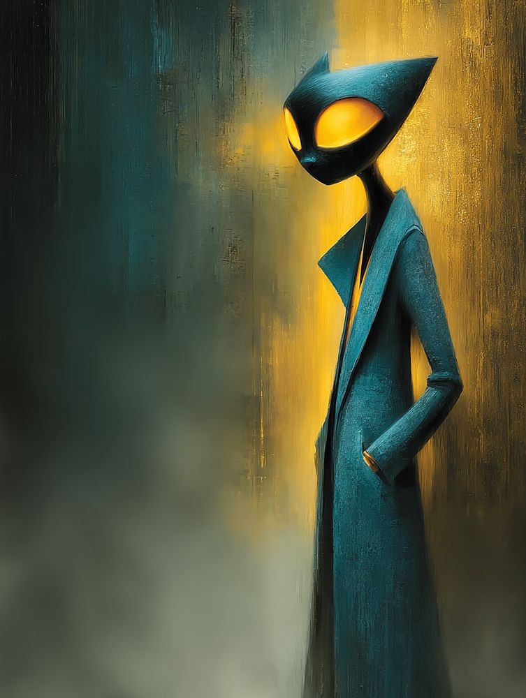 sophisticated enigmatic cat, otherworldly portrait, cosmic shimmer, glowing haunting eyes, elegant aristocratic posture, surreal dreamlike mood, painterly, oil on canvas, in the style of Odilon Redon --chaos 40 --ar 3:4 --stylize 500