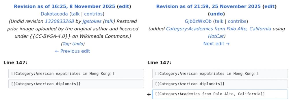 Wikipedia Edit History entry for Gerrit W. Gong

added [[Category:Academics from Palo Alto, California]] using [[WP:HC|HotCat]]
