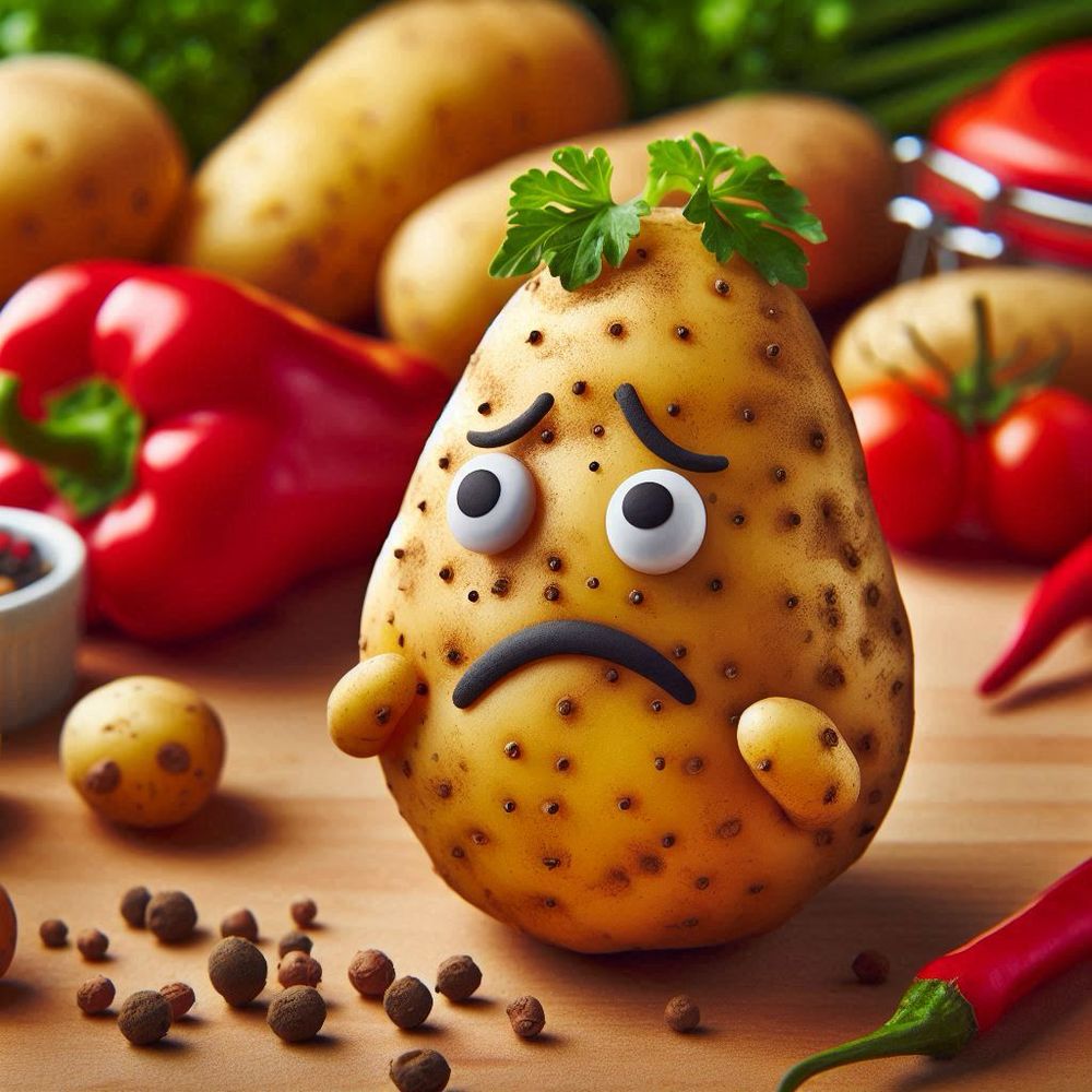 A potato with a frown who looks very stressed