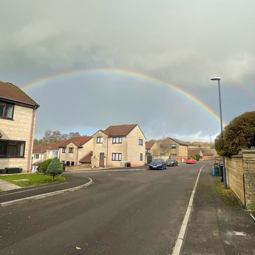 Rainbow in residential street 