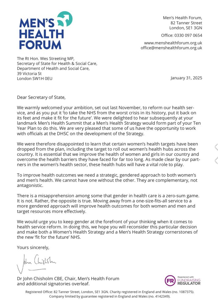 Letter written to Wes Streeting (p1) - available as text at the link