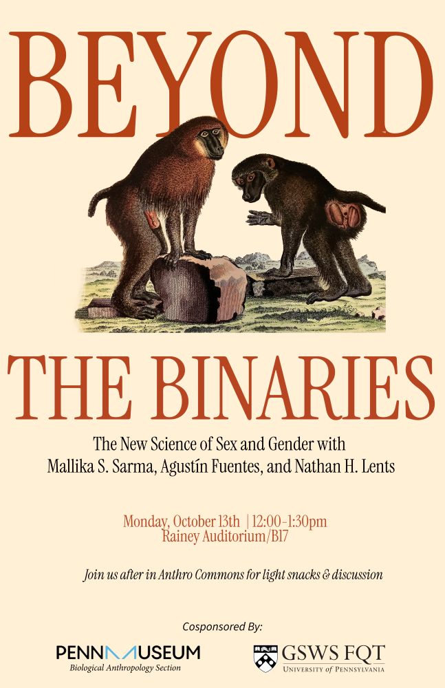 [Penn Anthro Colloquium] Beyond the Binaries: The New Science of Sex and Gender

Monday, October 13, 2025 - 12:00pm to 1:30pm