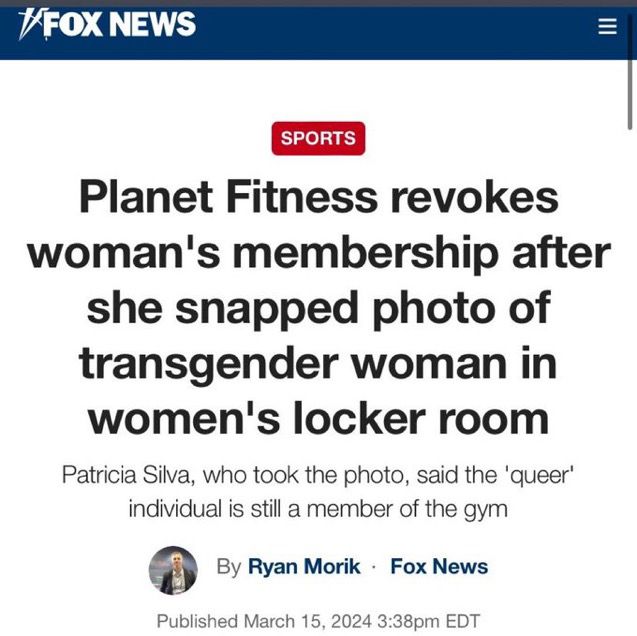 Article about a transphobe getting banned from the gym for taking a photo of a transgender woman in a locker room