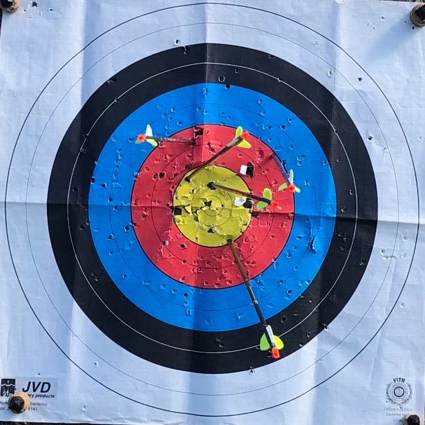 Eine Scheibe mit farblichen Ringen beim Bogenschhießen