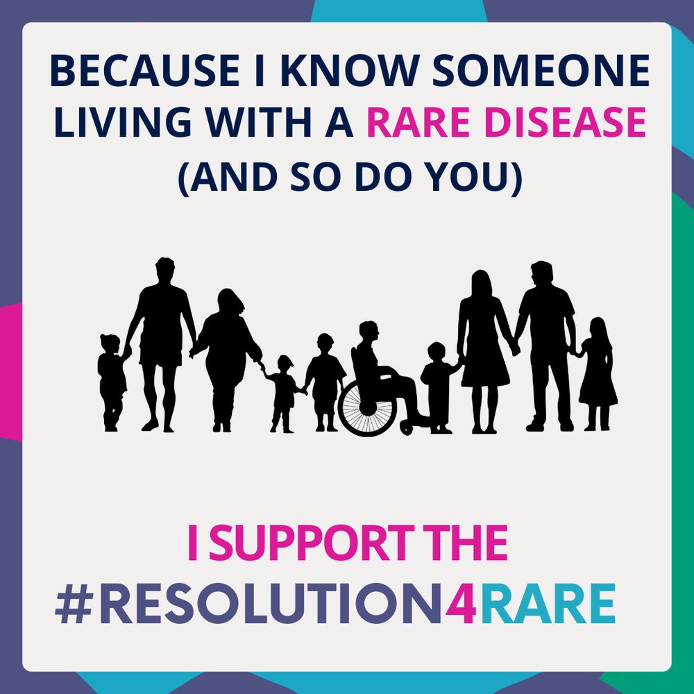 Because I know someone living with a rare disease (and so do you) I support the #Resolution4Rare. Image of people of different sizes and abilities holding hands.