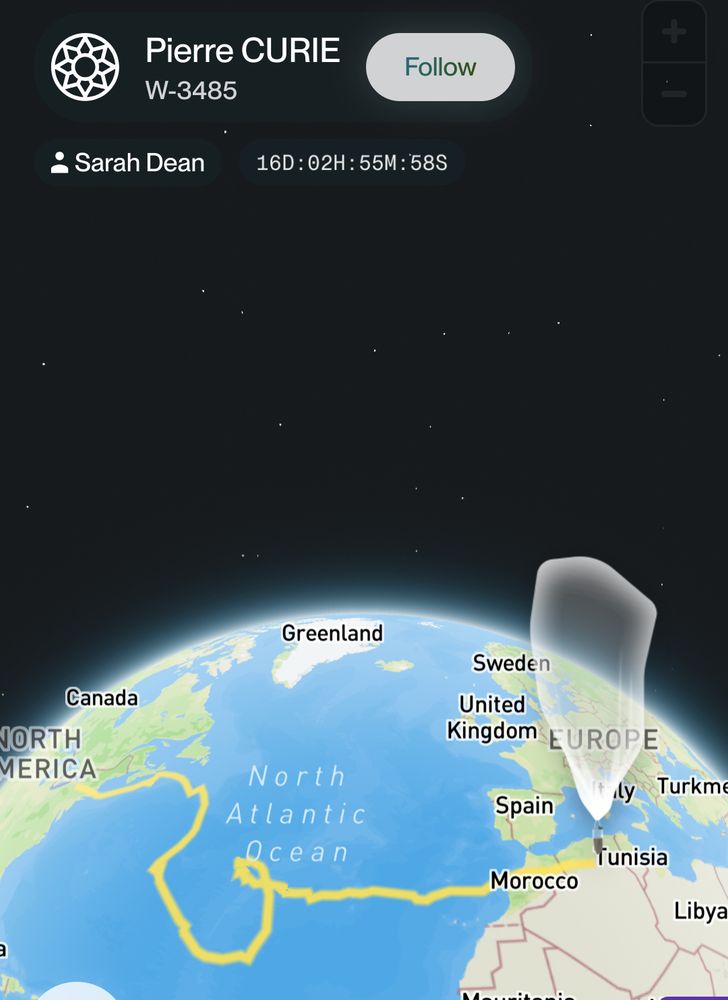 A weather balloon's path from North America over the Atlantic to North Africa