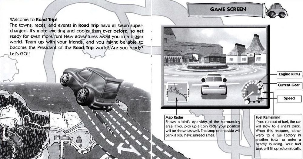 A screencap of Road Trip (2002)'s PlayStation 2 manual, showing that the game is titled "Road Trip" and not "Everywhere Road Trip" as the logo would imply