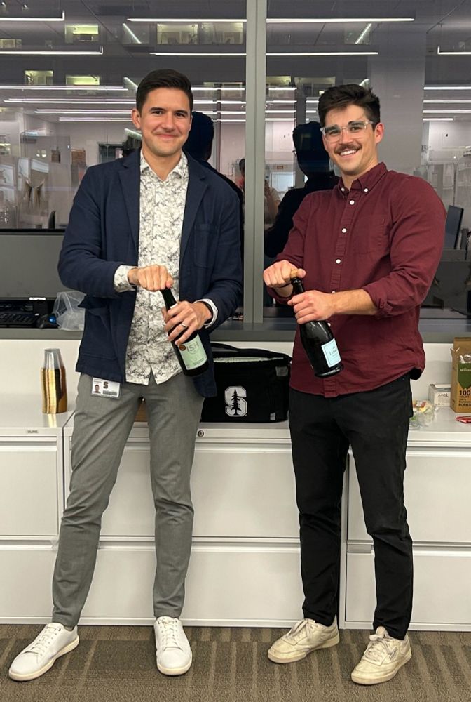 Nicolas Altemose (left) celebrating with PhD student, Danilo Dubocanin (right)