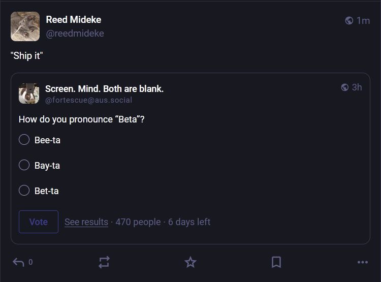 Screenshot of the toot to which this is a reply which includes a quoted toot with a poll which has no options checked