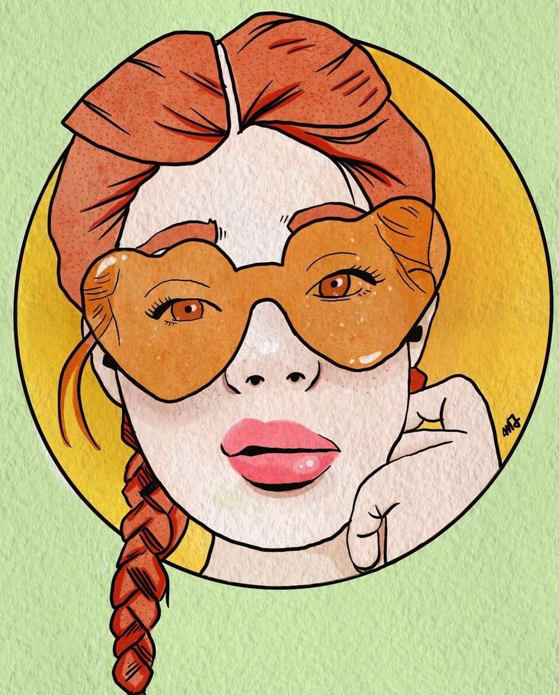 Self portrait drawing of MJ in sunglasses 
